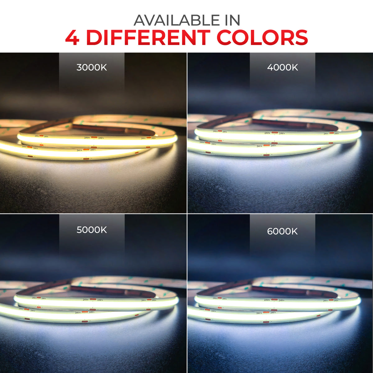 W-Series Static White Waterproof DotFree COB LED Strip Light IP68 - UL Listed