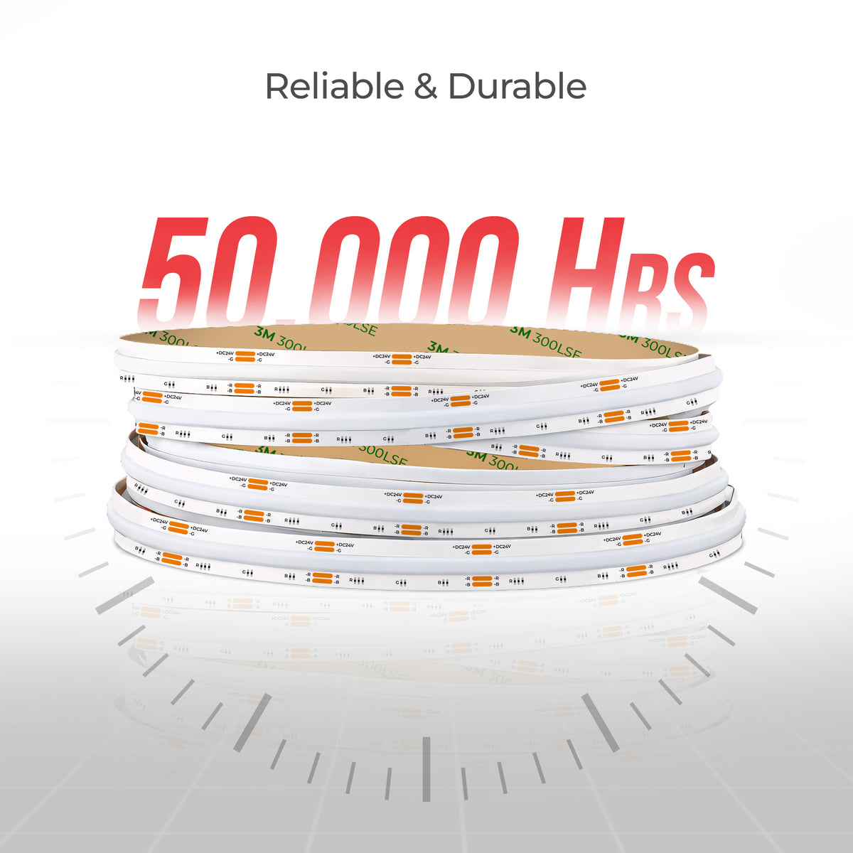 RGB Color Changing 24V DotFree COB LED Strip Light - IP20 - UL Listed