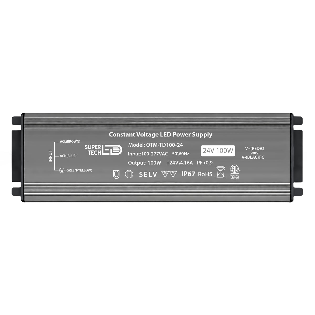 100W Waterproof LED Outdoor Power Supply | 12V/24V Ultra-Thin, IP67, Flicker-Free, 100-277VAC, ETL Certified