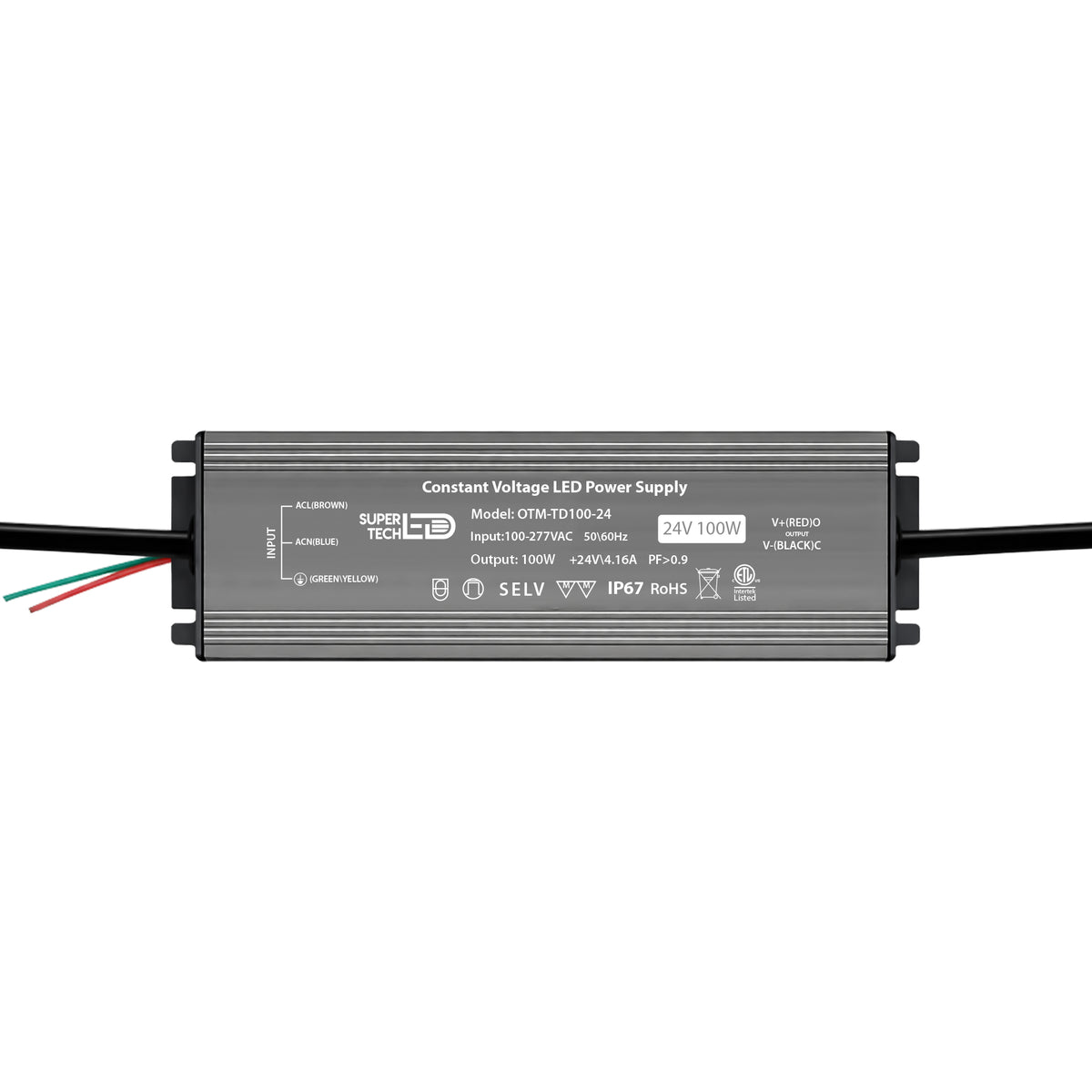 100W Waterproof LED Outdoor Power Supply | 12V/24V Ultra-Thin, IP67, Flicker-Free, 100-277VAC, ETL Certified
