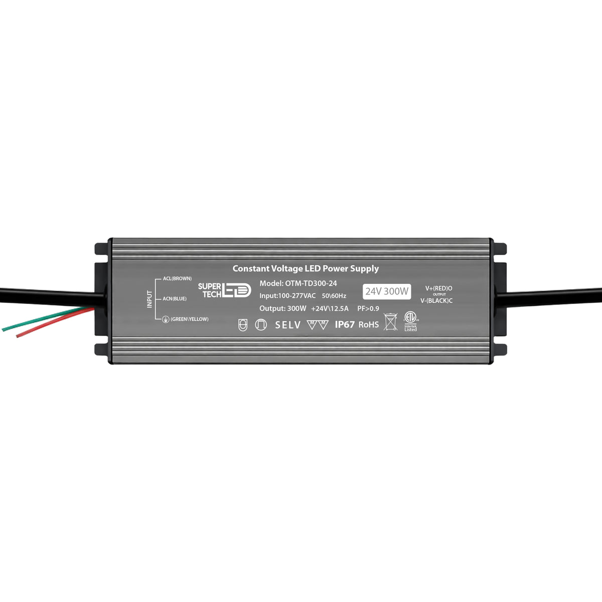 300W LED Driver | 12V/24V, Ultra-Thin, Waterproof IP67, Flicker-Free, 100-277V Input ETL Certified
