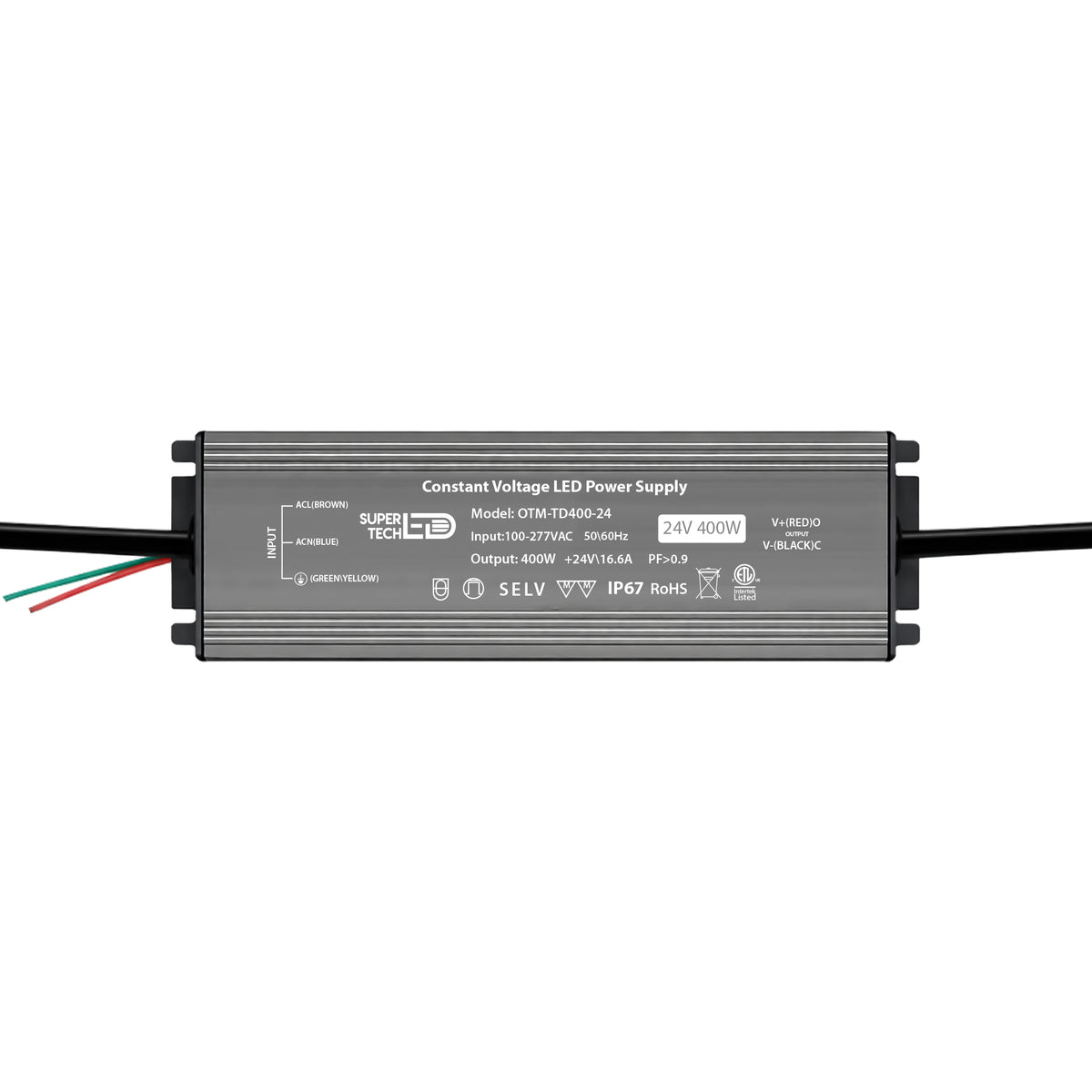 400W Waterproof LED Driver | 12V/24V, Ultra-Thin, IP67, Flicker-Free, 100-277VAC, ETL Certified.