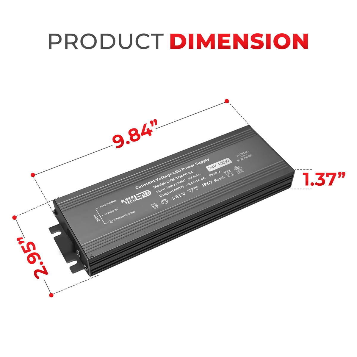 400W Waterproof LED Driver | 12V/24V, Ultra-Thin, IP67, Flicker-Free, 100-277VAC, ETL Certified.
