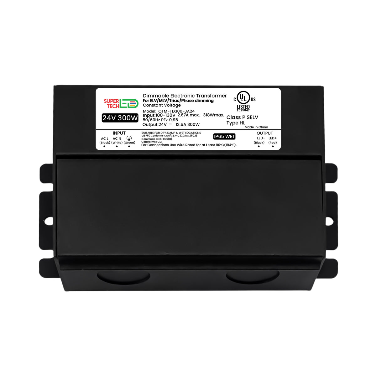 300W 24V Dimmable Electronic Transformer Triac/ELV/MLV 12.5A UL Listed | 120V AC OTM-TD300-JA24