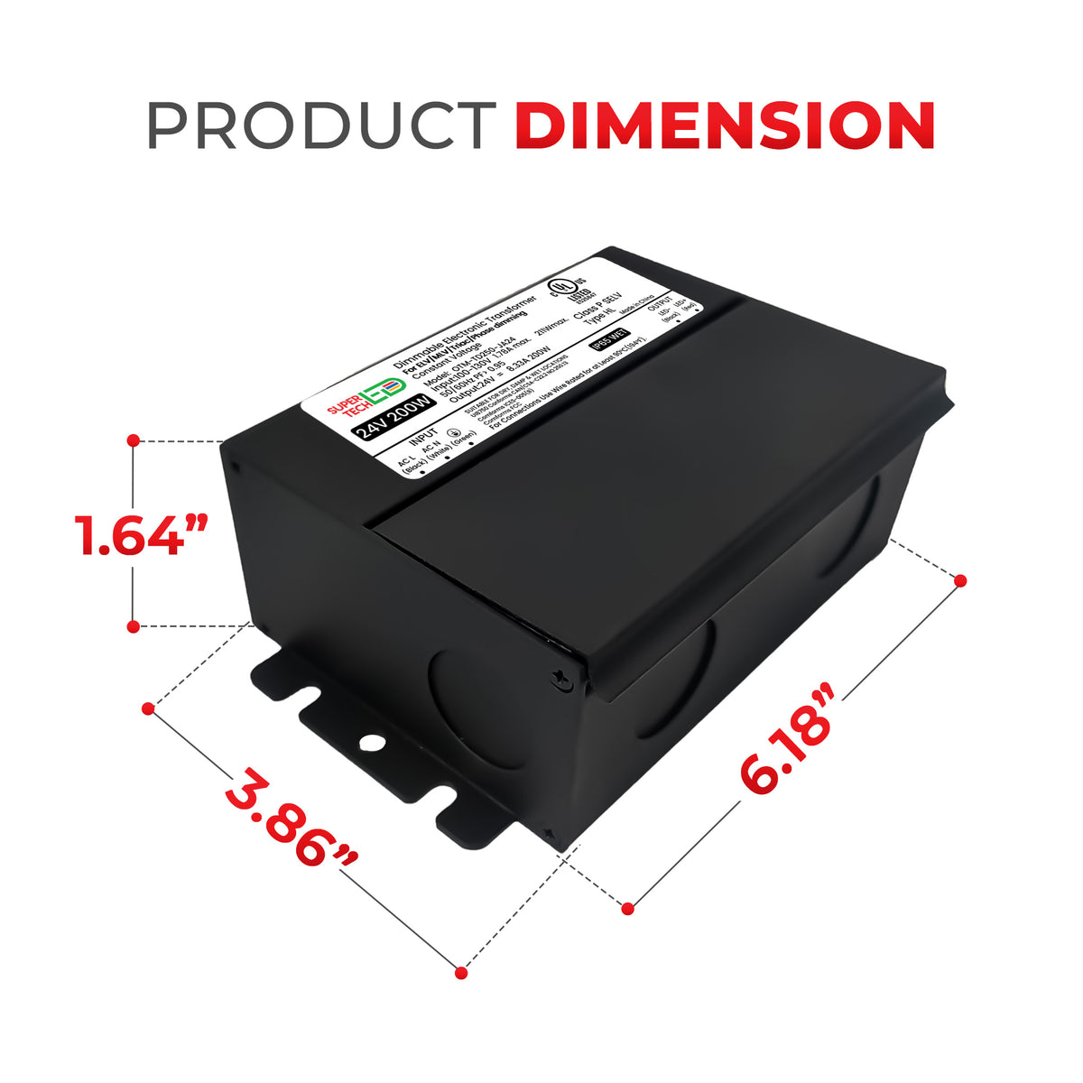 300W 24V Dimmable Electronic Transformer Triac/ELV/MLV 12.5A UL Listed | 120V AC OTM-TD300-JA24