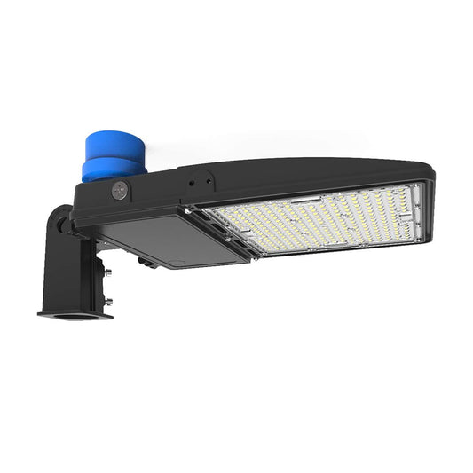 300W Shoebox Street Light with Photocell, 277V-480VAC, Slip Fitter Mount, 5000K, Black, UL Listed