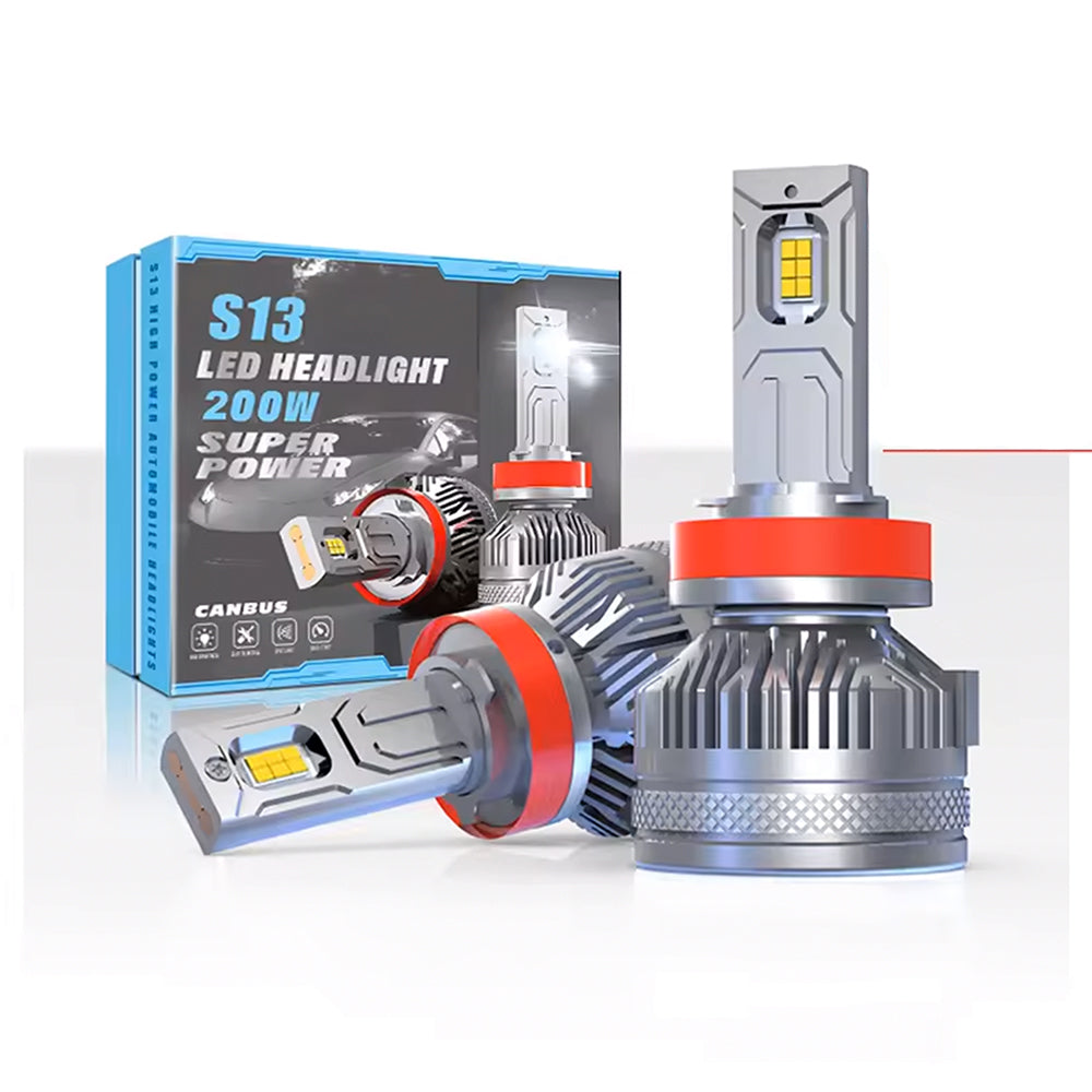 9005 H11 200W Bright White Automotive Headlight Bulbs - Low Beam & High Beam - 40000 Lumens