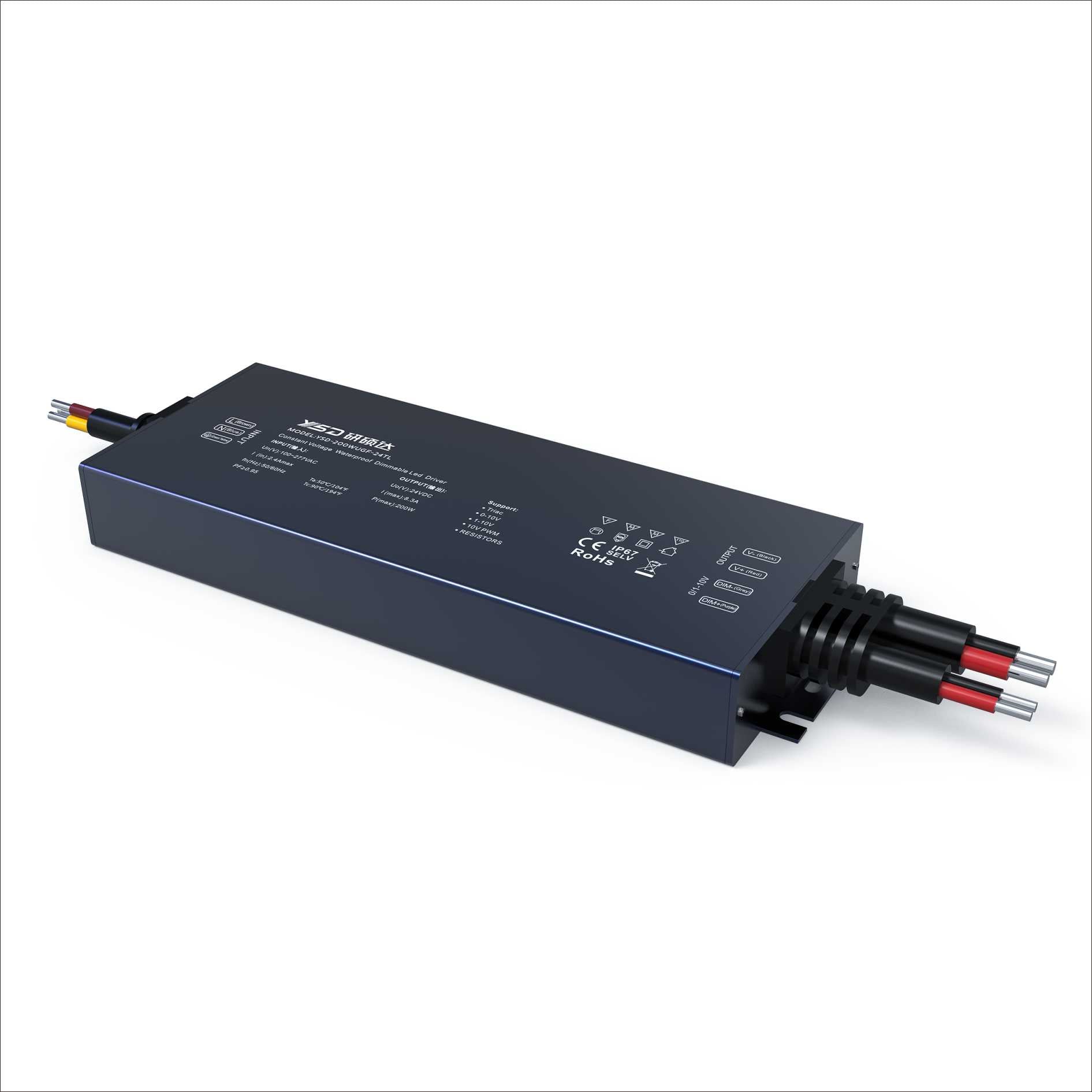 200W Outdoor Power Supply - 100-277VAC Input - Dimmable - 12V/24V - IP67 Rated