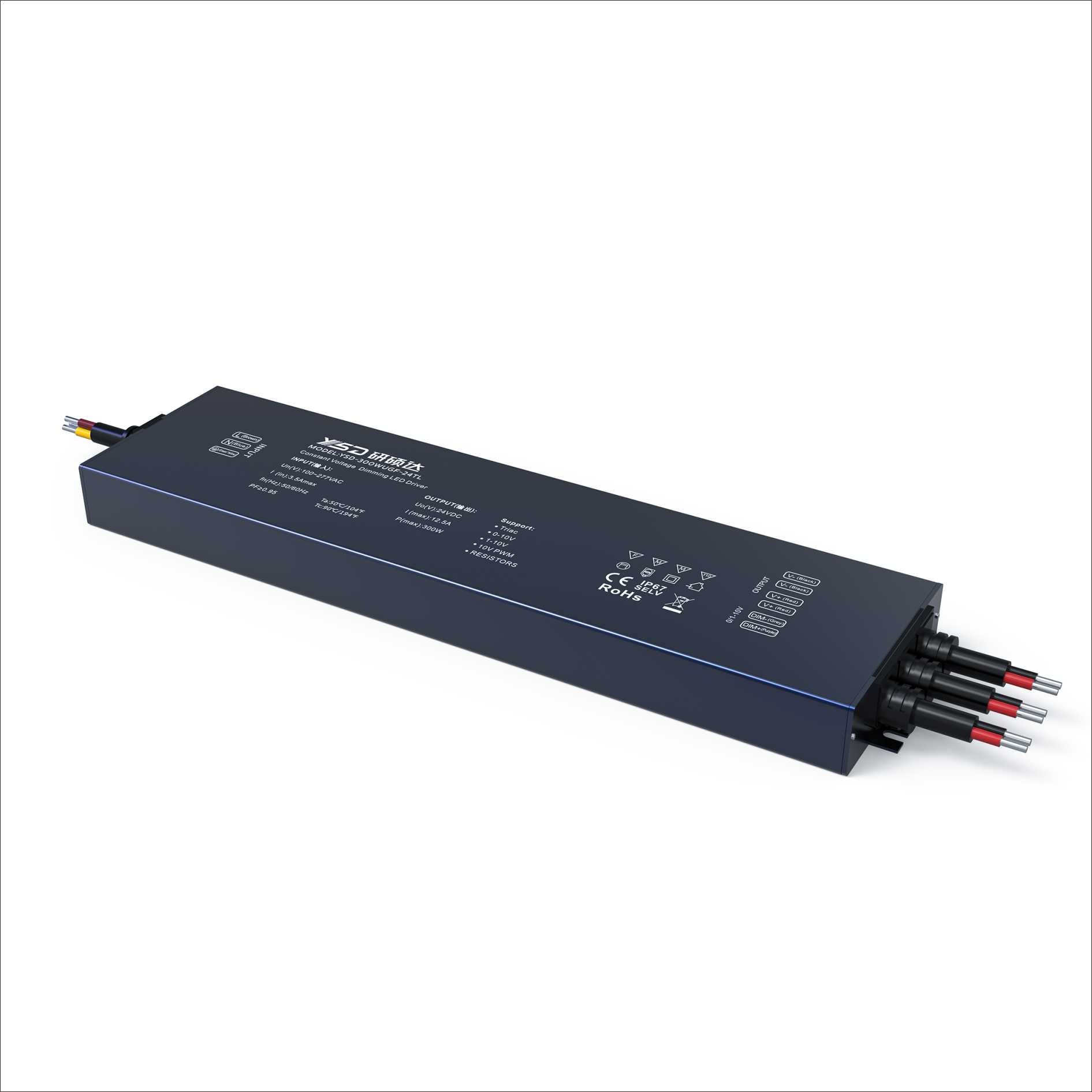 300W Outdoor Power Supply - 100-277VAC Input - Dimmable - 12V/24V - IP67 Rated