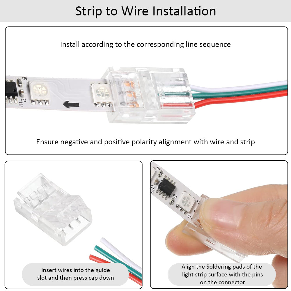 Solderless Clamp-On Connector for SMD CCT 3 Pin LED Strips - 10mm - IP20/IP65 - Clear Crystal Housing