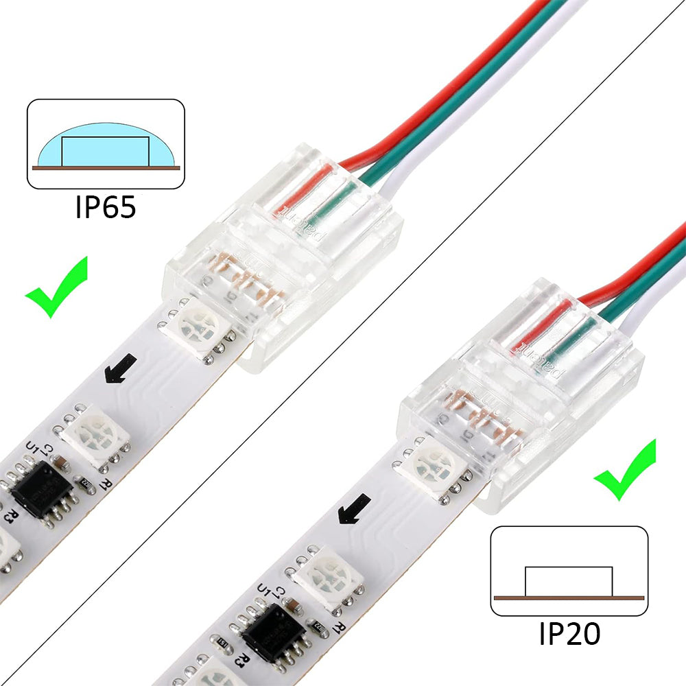 Solderless Clamp-On Connector for SMD CCT 3 Pin LED Strips - 10mm - IP20/IP65 - Clear Crystal Housing