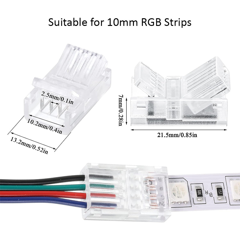 Solderless Clamp-On Connector for SMD RGB LED Strips - 10mm - IP20/IP65 - Clear Crystal Housing