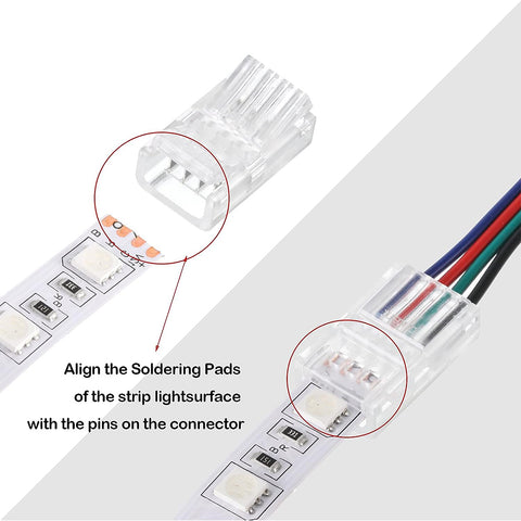 Solderless Clamp-On Connector for SMD RGB LED Strips - 10mm - IP20/IP65 - Clear Crystal Housing