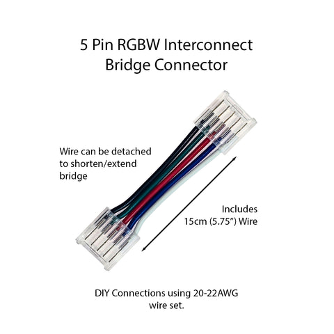 Interconnect Jumper - 5 Pin RGBW Solderless Connectors for 12mm RGBW Lights