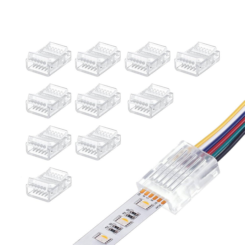 Solderless Clamp-On Connector for SMD RGB+CCT LED Strips - 12mm - IP20/IP65 - Clear Crystal Housing