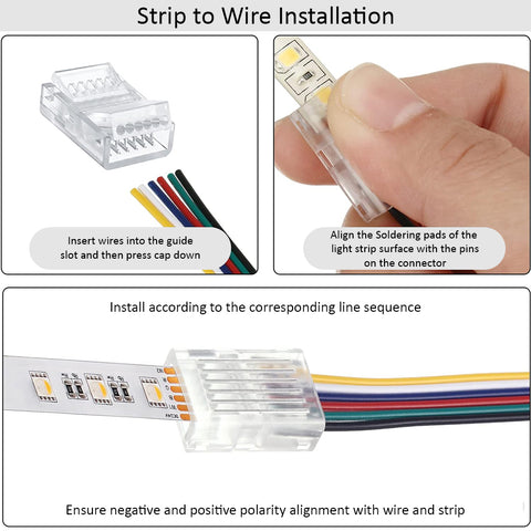 Solderless Clamp-On Connector for SMD RGB+CCT LED Strips - 12mm - IP20/IP65 - Clear Crystal Housing