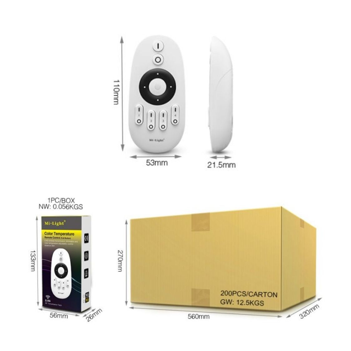 FUT007 - CCT & Dimming 4 Zone Remote - 2.4G RF