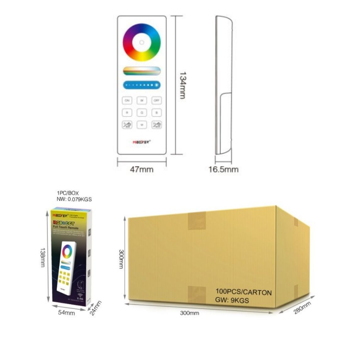 MiBoxer FUT088 - RGB+CCT Full Touch Remote - 2.4G RF