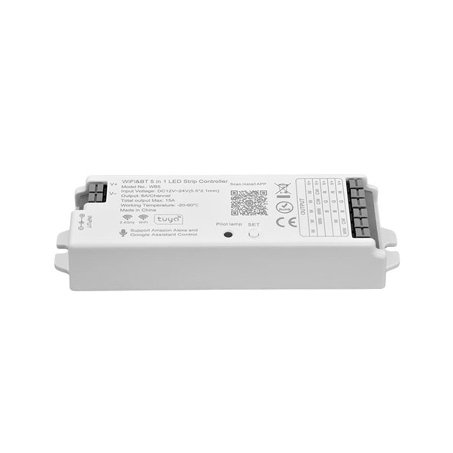 Wifi & Bluetooth 5-in-1 - RGBCCT 12V-24V LED Controller - 2.4GHz - WB5 - Tuya Smart Home App