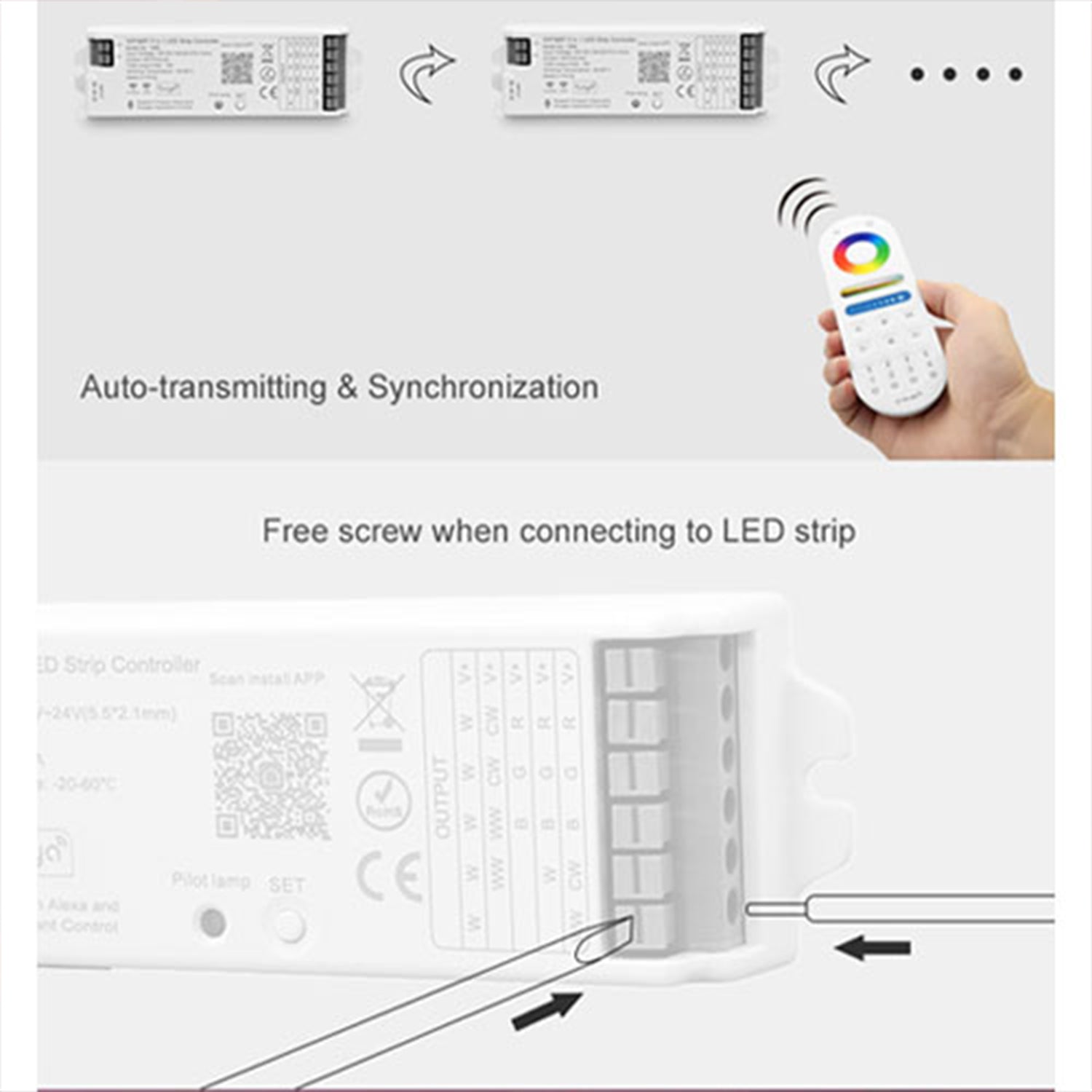 Wifi & Bluetooth 5-in-1 - RGBCCT 12V-24V LED Controller - 2.4GHz - WB5 - Tuya Smart Home App