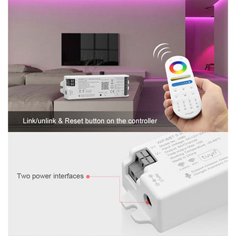 Wifi & Bluetooth 5-in-1 - RGBCCT 12V-24V LED Controller - 2.4GHz - WB5 - Tuya Smart Home App