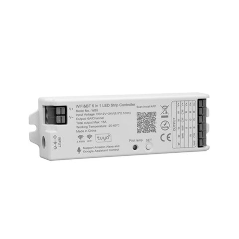 Wifi & Bluetooth 5-in-1 - RGBCCT 12V-24V LED Controller - 2.4GHz - WB5 - Tuya Smart Home App