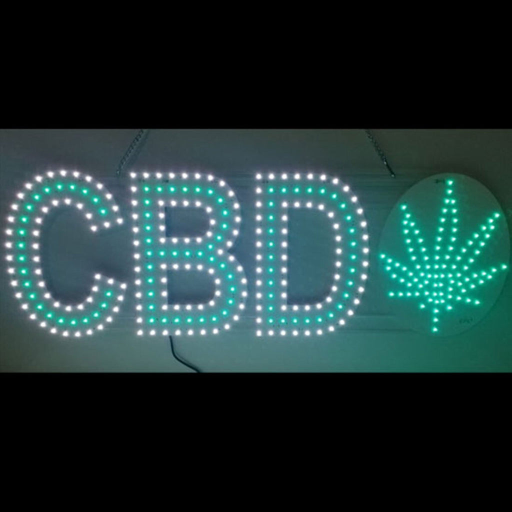 Order Online 10x30 LED CBD Leaf Sign Light White & Green