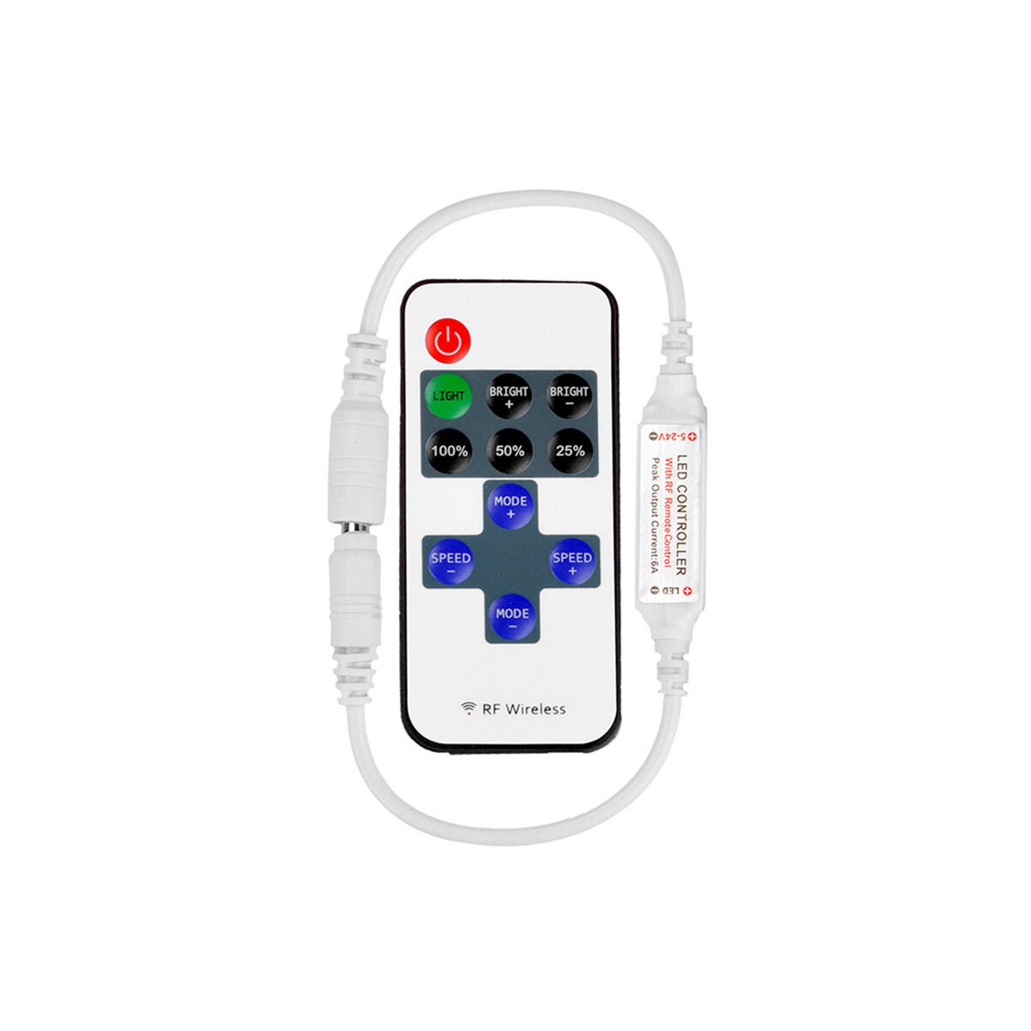 Single Color 5V-24V LED Controller - IR Remote - DC Connectors