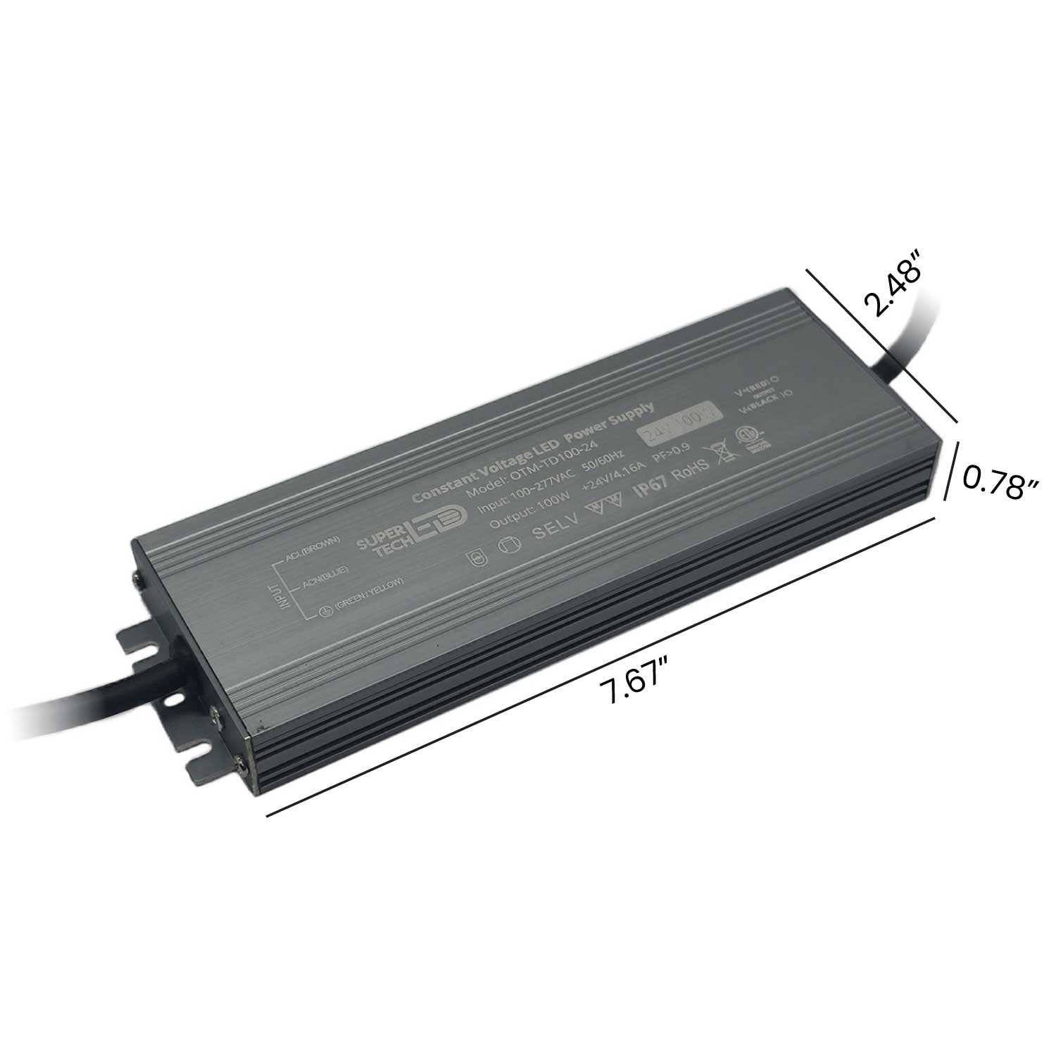 100W Waterproof LED Outdoor Power Supply | 12V/24V Ultra-Thin, IP67, Flicker-Free, 100-277VAC, ETL Certified
