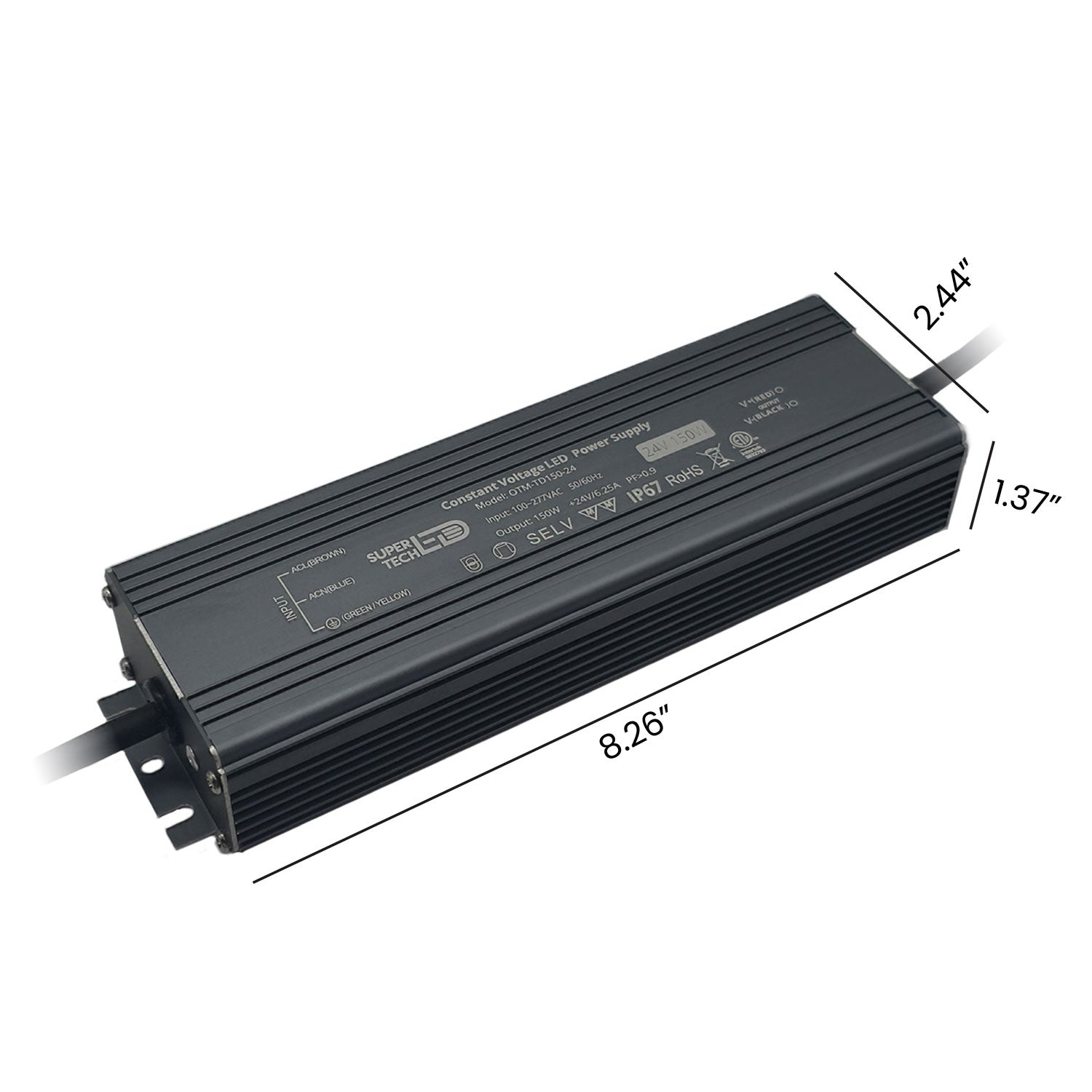 150W Waterproof LED Driver | 12V/24V, Ultra-Thin, IP67, Flicker-Free, 100-277VAC, ETL Certified.