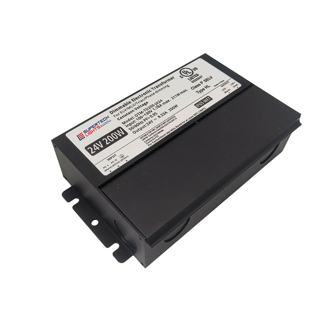 200W 24V Dimmable Electronic Transformer Commercial Grade Triac/ELV/MLV – UL Listed | 120V AC