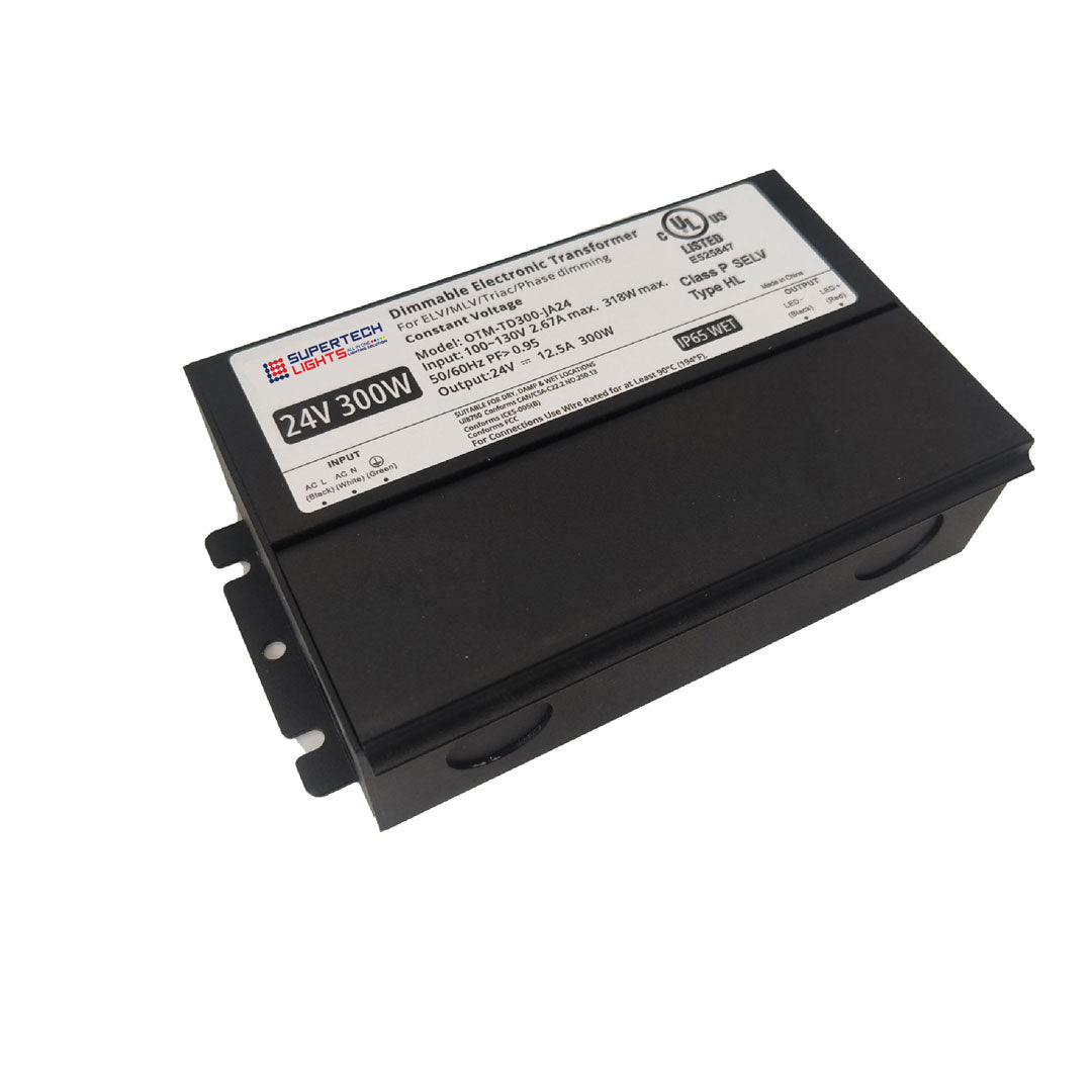300W 24V Dimmable Electronic Transformer Triac/ELV/MLV 12.5A UL Listed | 120V AC OTM-TD300-JA24