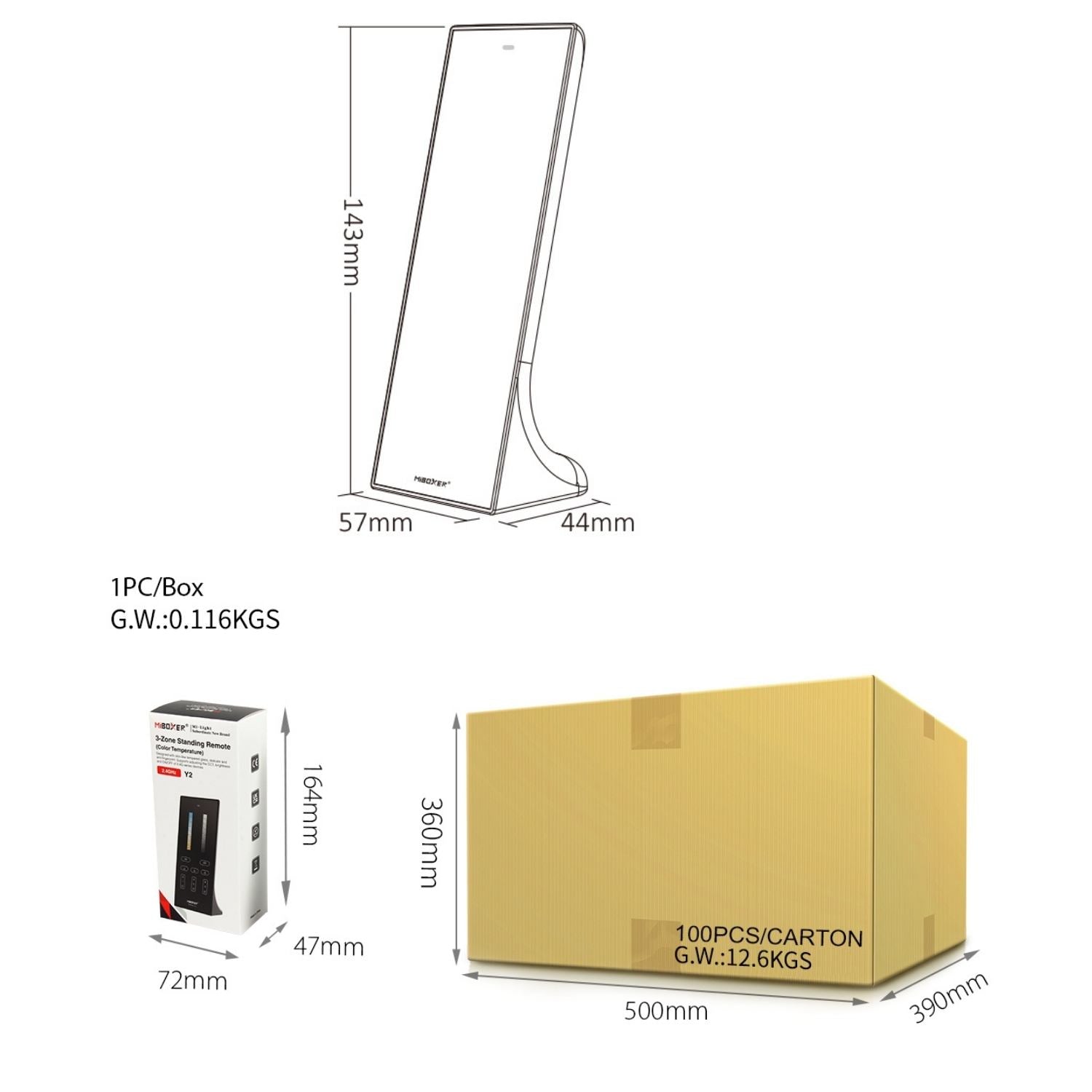 Y2 CCT Vertical Remote - 2.4GHz Wireless - 30m Range | MiBoxer/Mi-Light Compatible