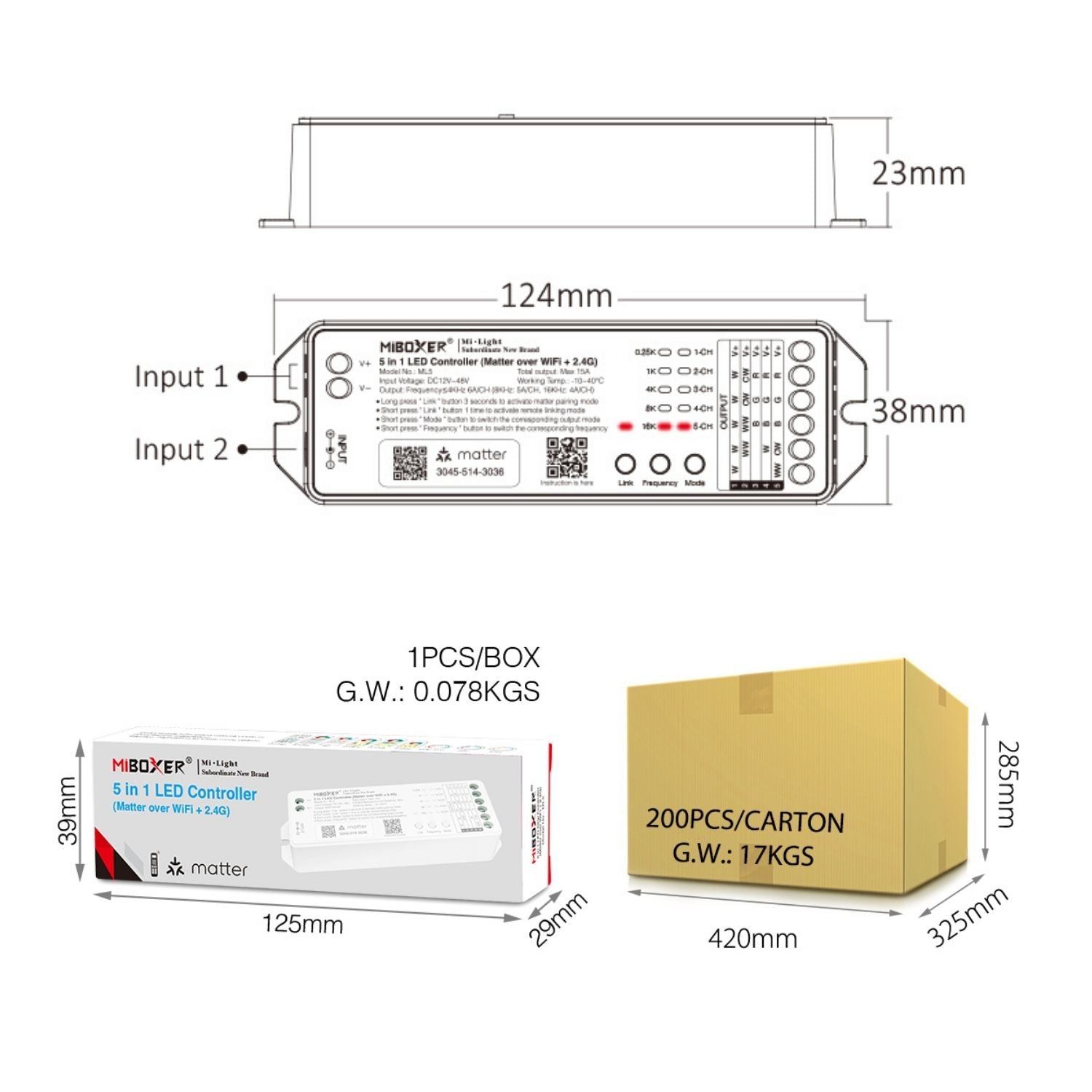 ML5 5 in 1 Controller (Matter Over WiFi + 2.4GHz) – 6A Single Channel, Max 15A Output | Multi-Platform Compatible with Siri, Alexa & Google