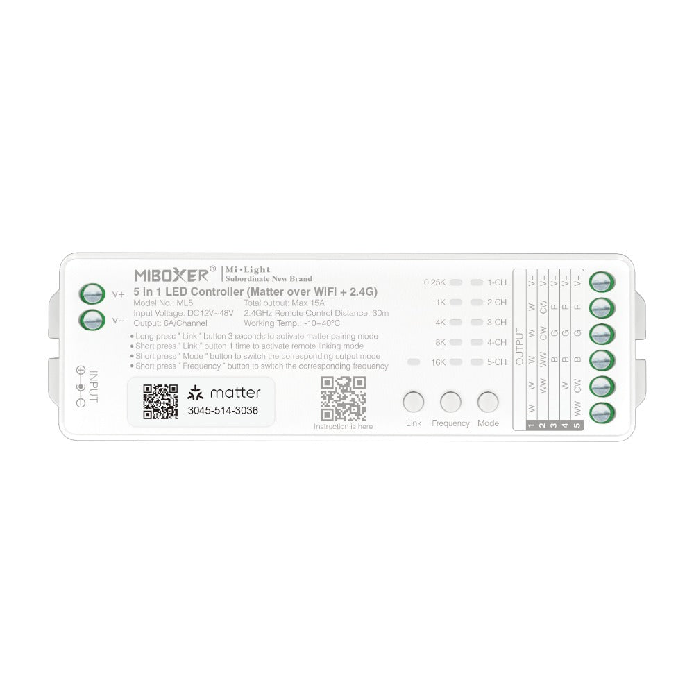 ML5 5 in 1 Controller (Matter Over WiFi + 2.4GHz) – 6A Single Channel, Max 15A Output | Multi-Platform Compatible with Siri, Alexa & Google