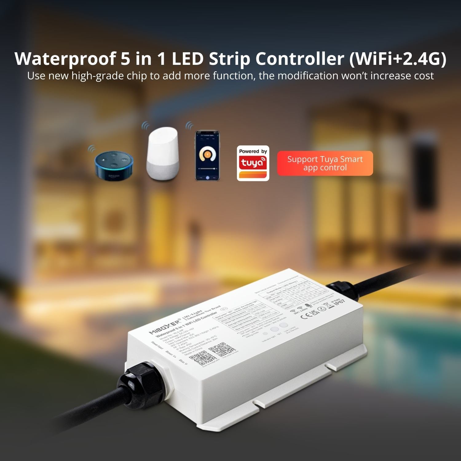 WL5-WP Waterproof 5 in 1 LED Strip Controller (WiFi+2.4GHz) Upgraded