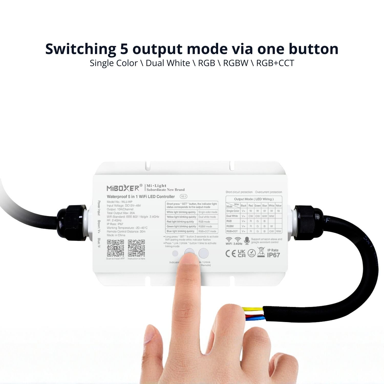 WL5-WP Waterproof 5 in 1 LED Strip Controller (WiFi+2.4GHz) Upgraded