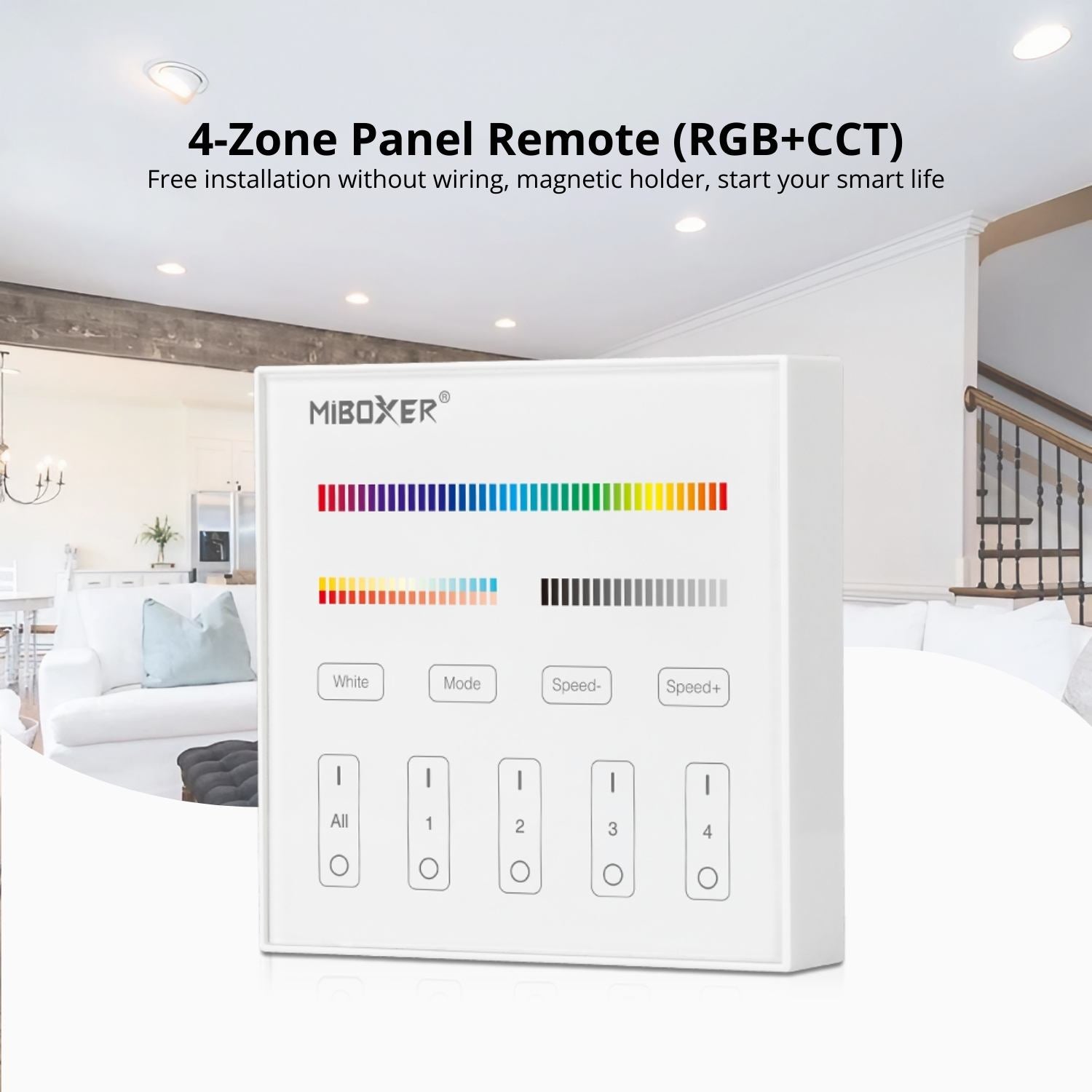 B4 4-Zone Panel Remote (RGB+CCT) - 2.4GHz Wireless - 30m Range | MiBoxer/Mi-Light Compatible