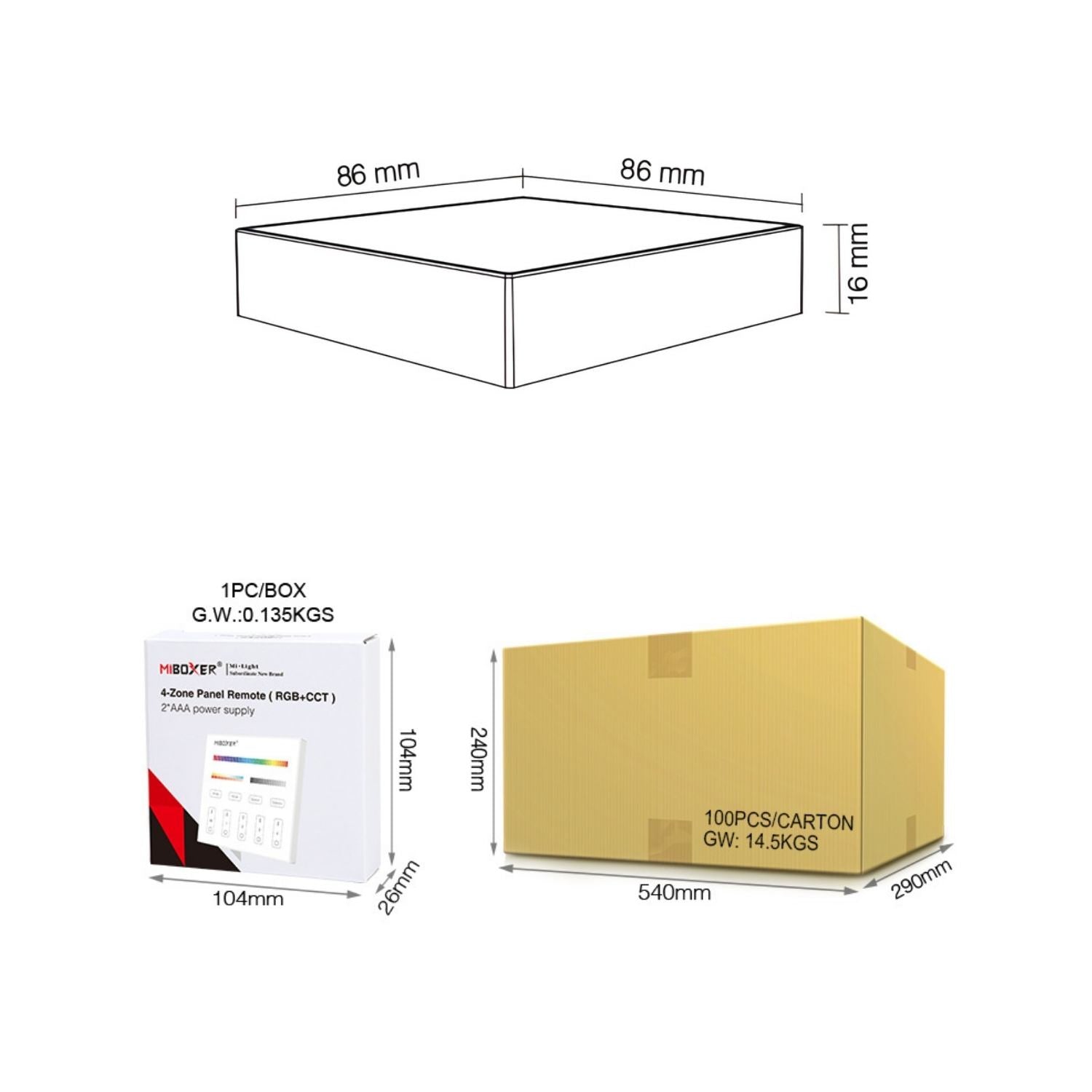 B4 4-Zone Panel Remote (RGB+CCT) - 2.4GHz Wireless - 30m Range | MiBoxer/Mi-Light Compatible