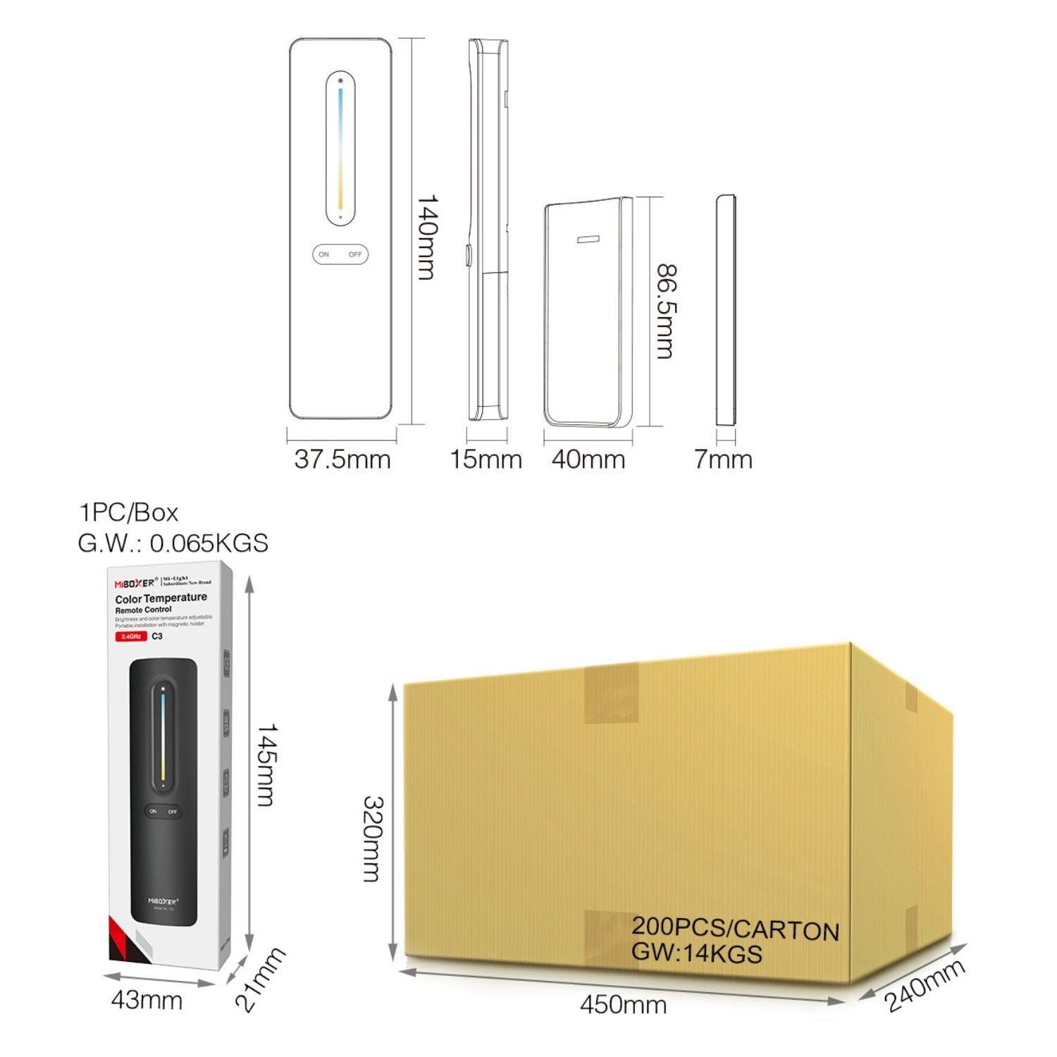 C3 Color Temperature Remote - 2.4GHz Wireless - 30m Range | MiBoxer/Mi-Light Compatible