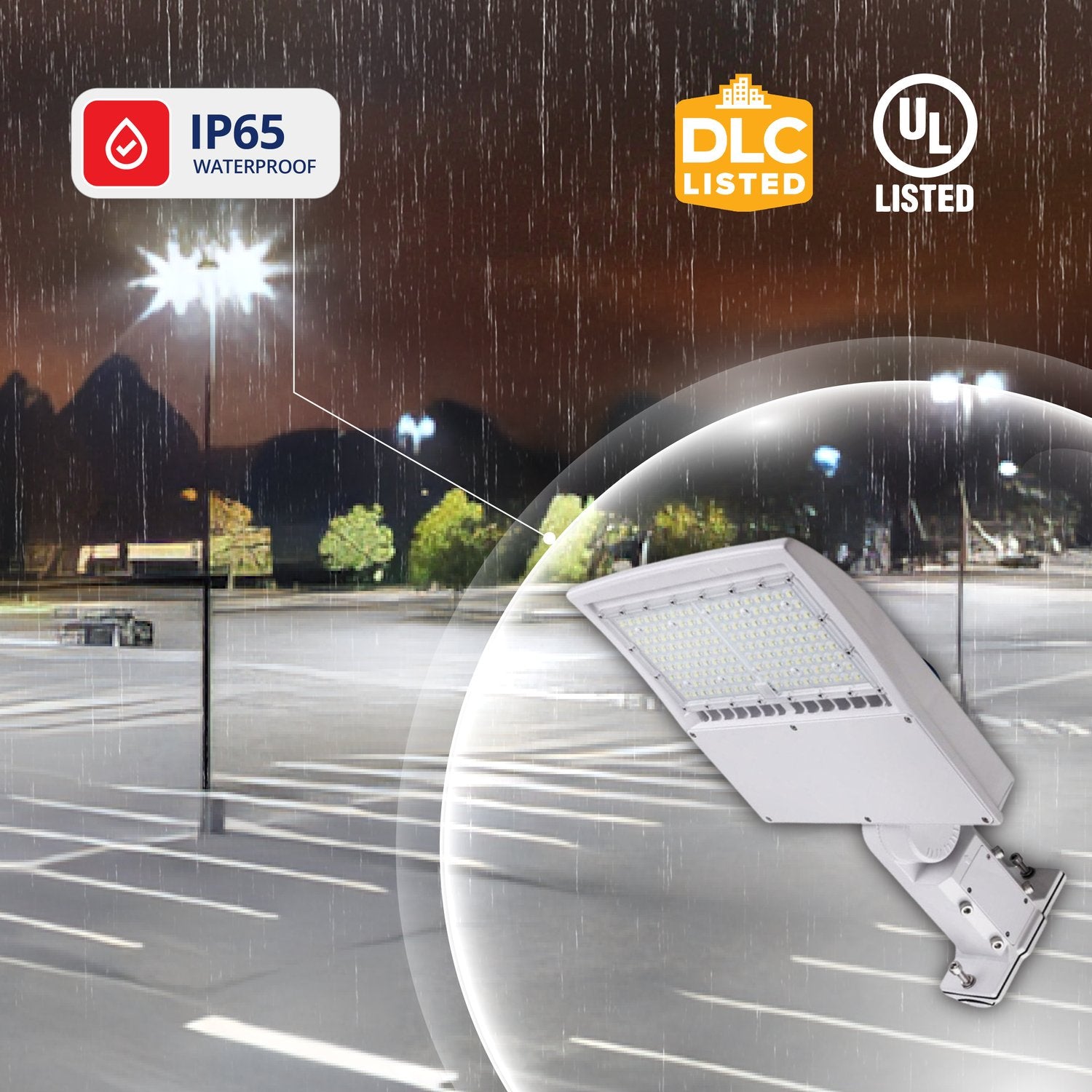 150W White Shoebox Area Light for Parking Lot - 5700K UL DLC Listed