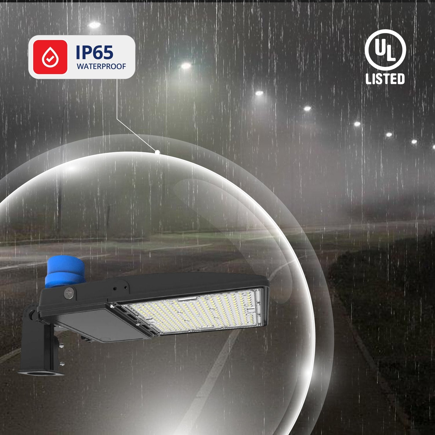 300W Shoebox Street Light with Photocell, 277V-480VAC, Slip Fitter Mount, 5000K, Black, UL Listed
