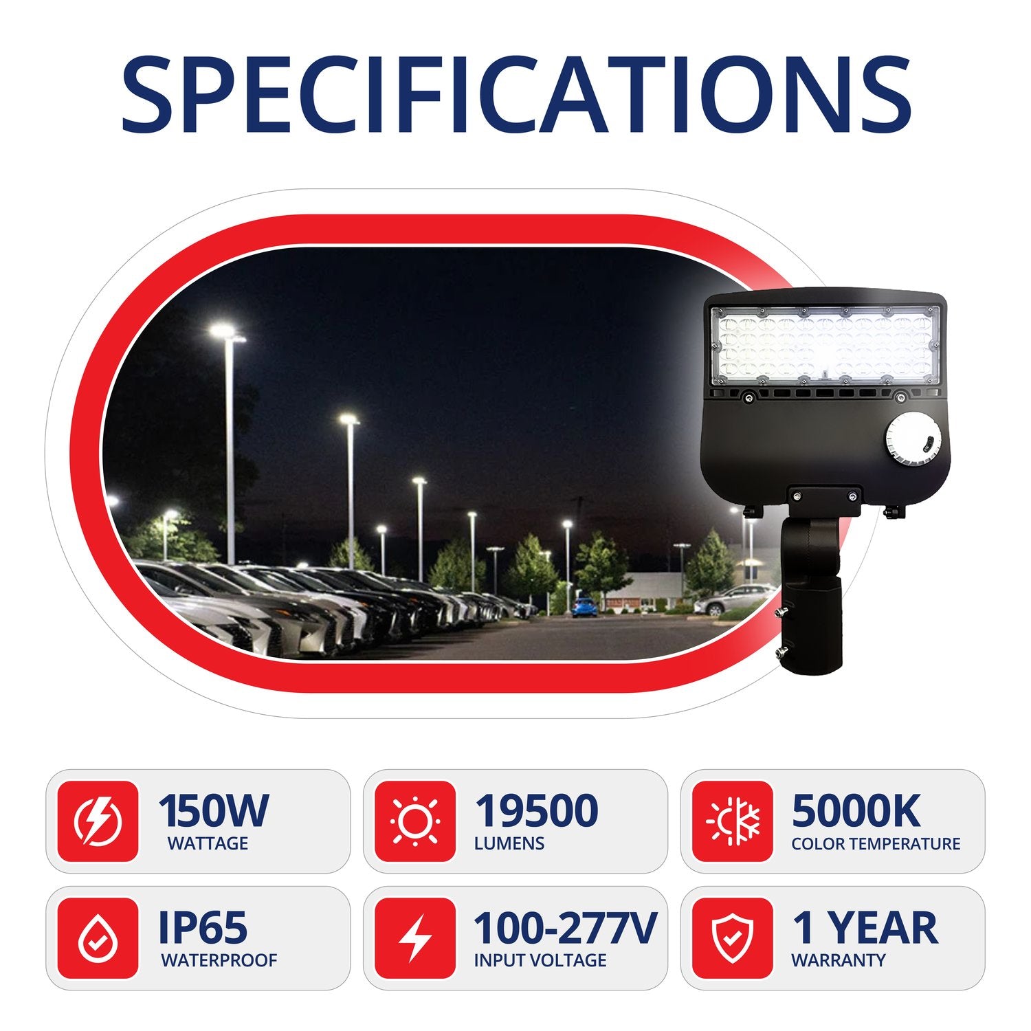150W Shoebox Street Light with Motion Sensor, SOSEN Driver, Bronze Body, Slip Fitter Mount, 5000K, UL Listed