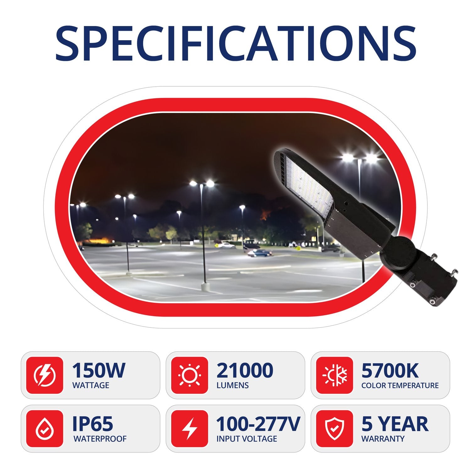 150W Shoebox Area Light for Parking Lot - 5700K UL DLC Listed