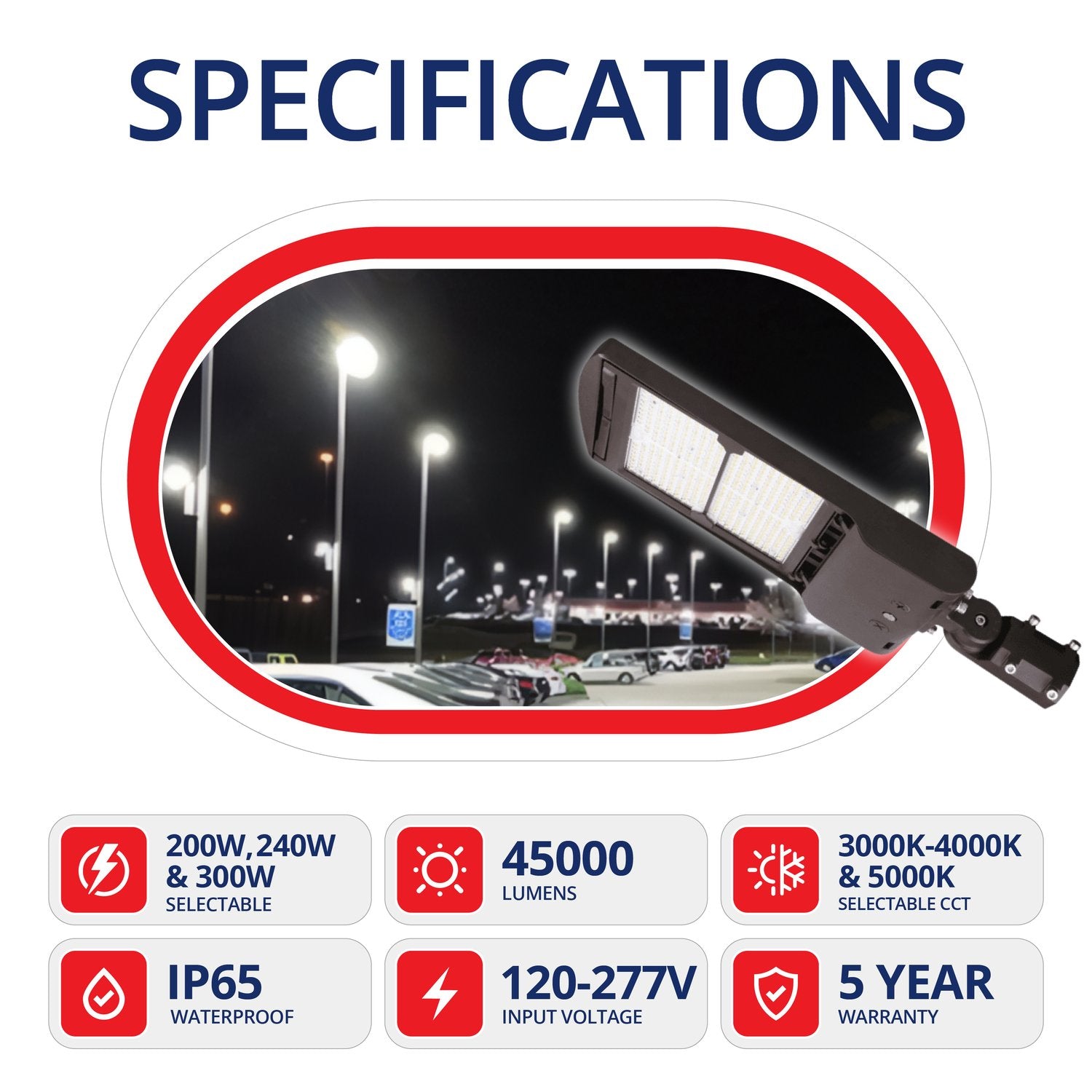 200W/240W/300W LED Shoebox Area Light 3CCT Selectable 45000 Lumens | SBC12-300/240/200W-XXK
