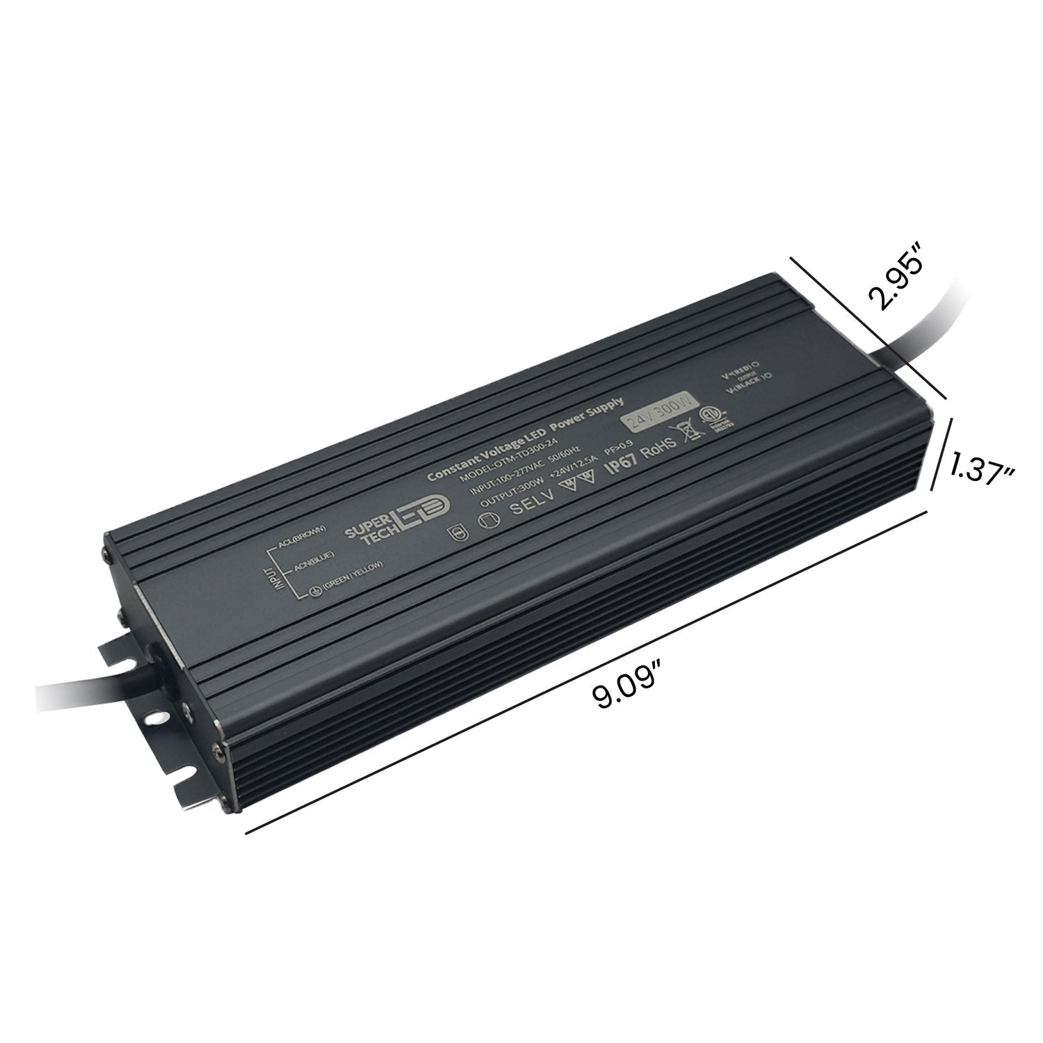 300W LED Driver | 12V/24V, Ultra-Thin, Waterproof IP67, Flicker-Free, 100-277V Input ETL Certified