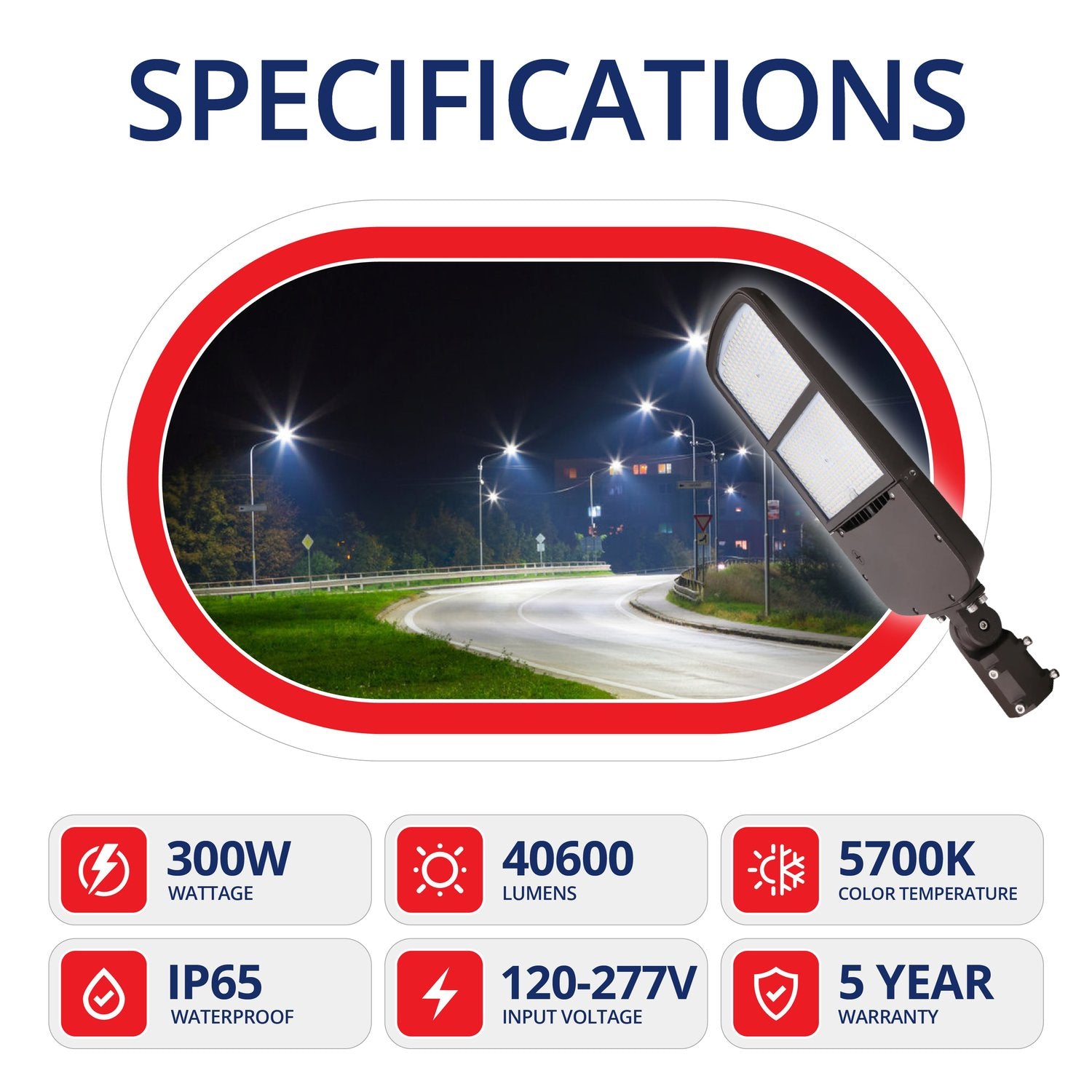 300W SP2 Shoebox Area Light for Parking Lot - 5700K UL DLC Listed