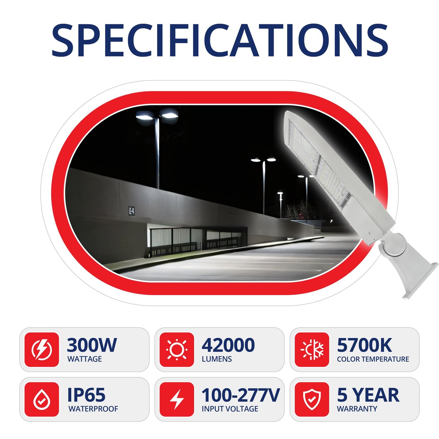 300W White Shoebox Area Light for Parking Lot - 5700K UL DLC Listed
