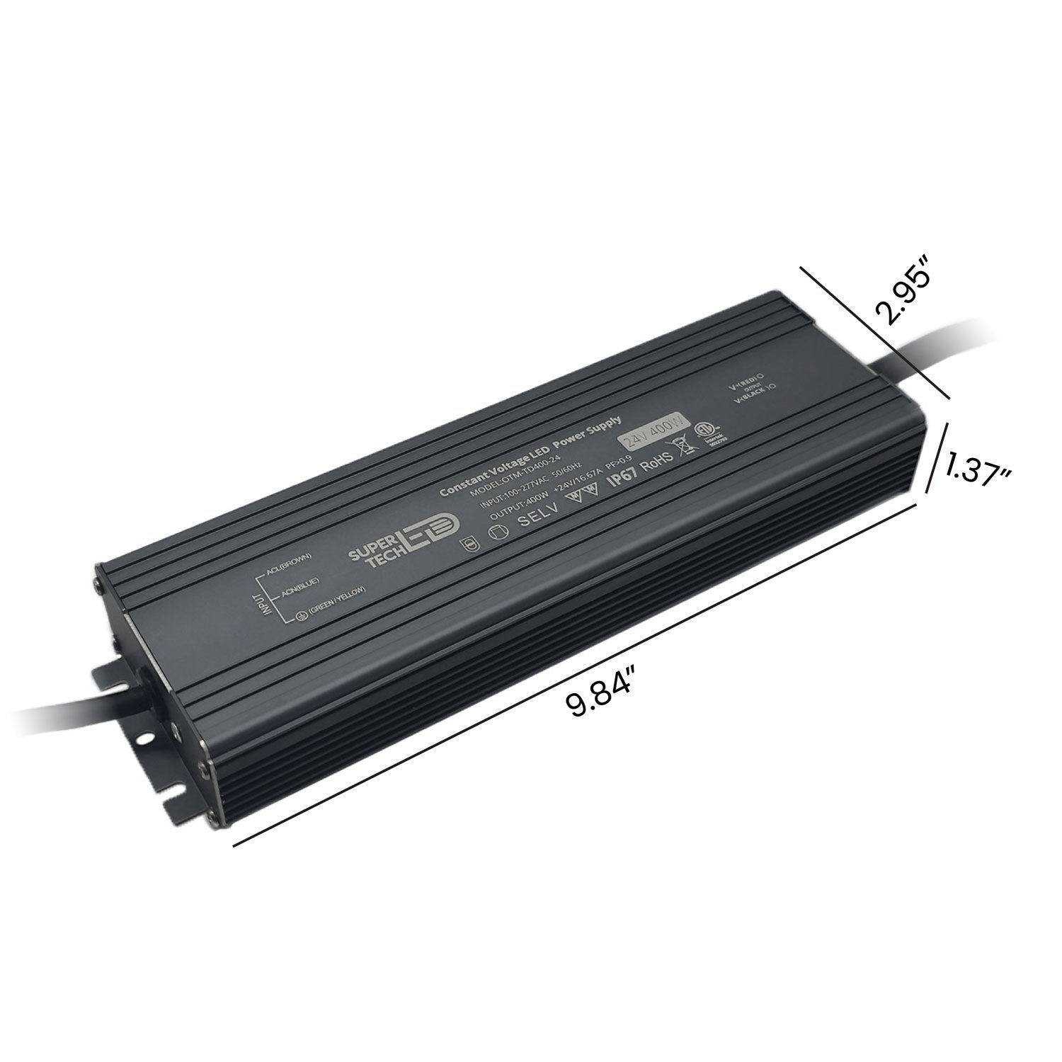 400W Waterproof LED Driver | 12V/24V, Ultra-Thin, IP67, Flicker-Free, 100-277VAC, ETL Certified.