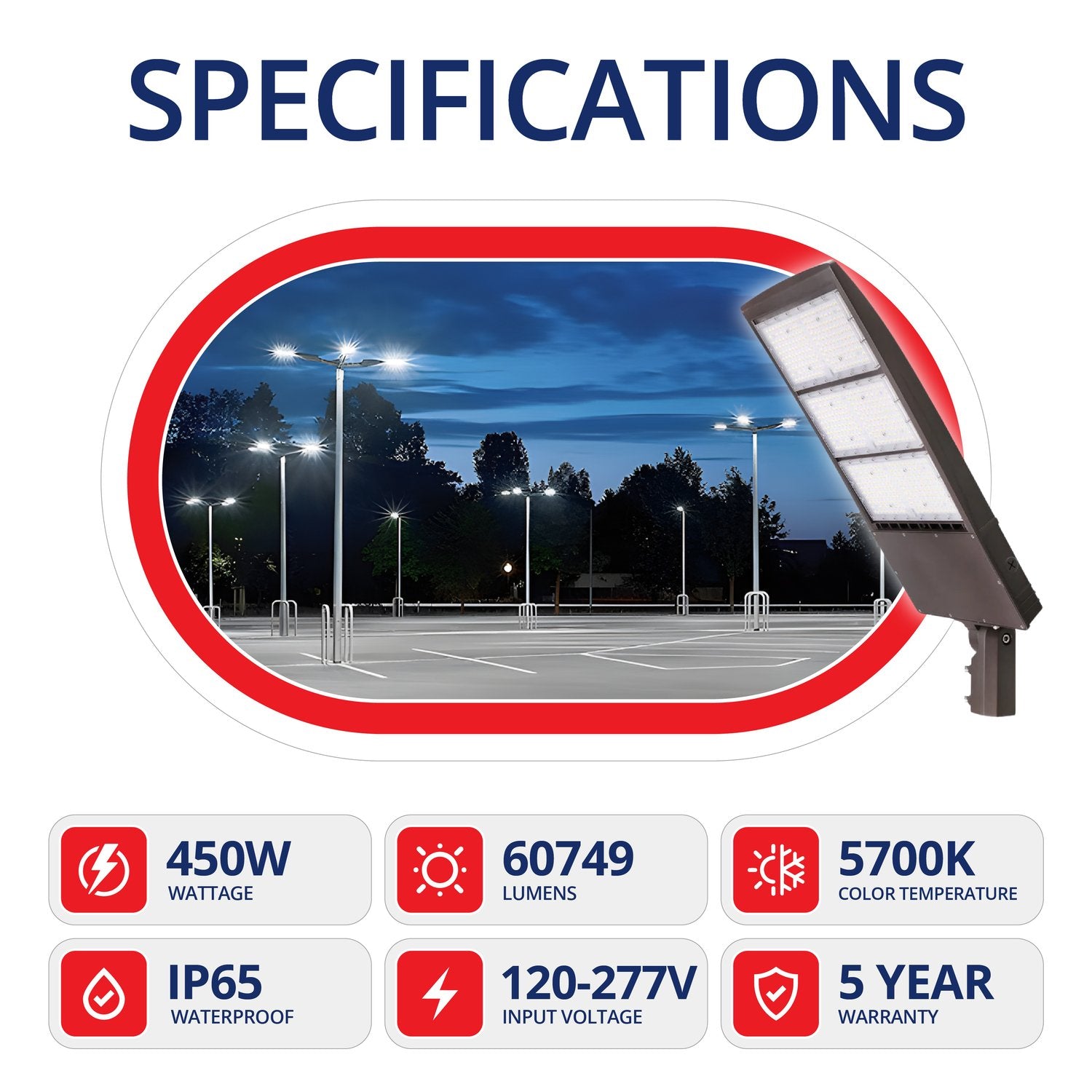 450W SP2 Shoebox Area Light for Parking Lot - 5700K UL DLC Listed